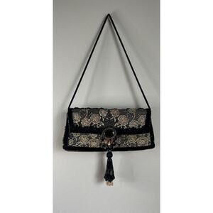 Vintage WENDY GELL Women's Beaded Velvet Trim Artisan Evening Shoulder Bag